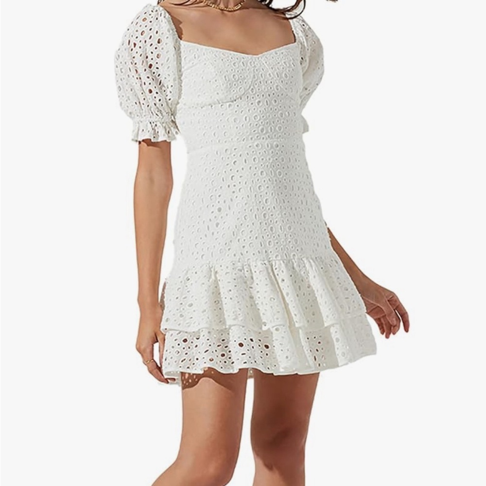Astr Eyelet Puff Sleeve Dress